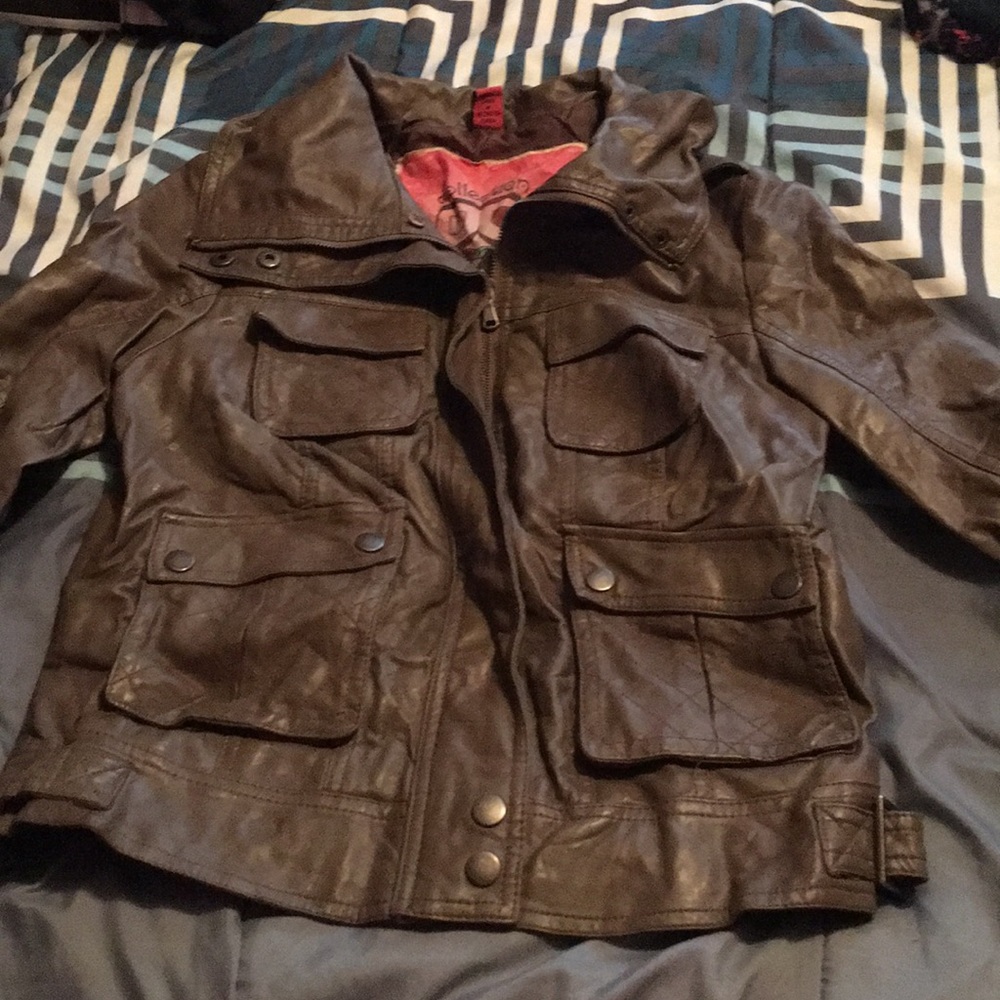 Gray/Brown moto jacket